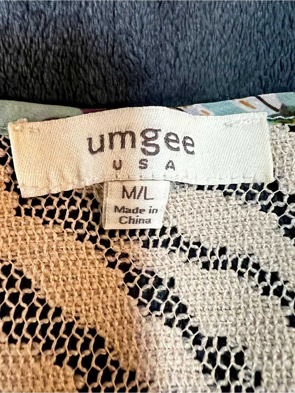 Umgee Wms Teal Feather Print Sheer Crochet Kimono Boho Festival Open Top‎ M/L - Picture 6 of 9